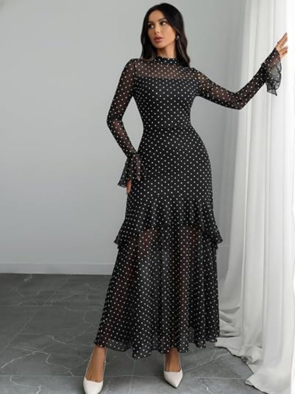 Women Floral Maxi Dress Bell Sleeve Party Wedding Guest Dresses